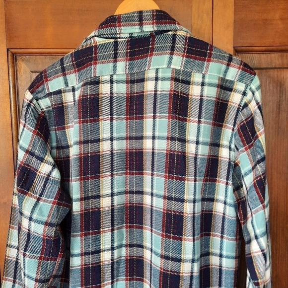 Vintage Sears SportsWear blue maroon plaid flannel button down shirt - Picture 9 of 12